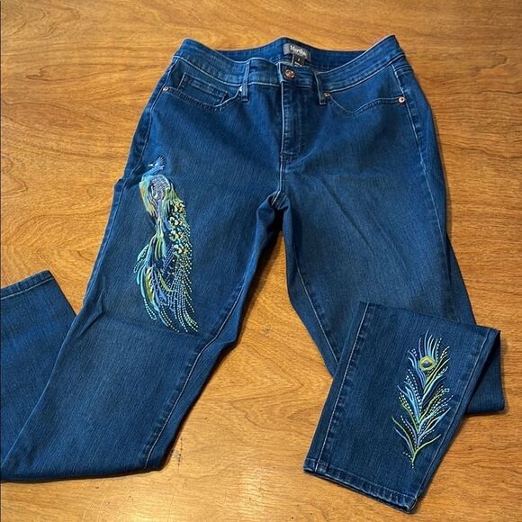 Martha Stewart Straight Leg Jeans with Peacock Embroidery - Picture 1 of 9